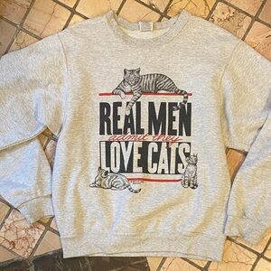 Gray Cat Print Sweatshirt pullover